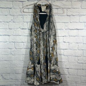 Follow The Sun Sleeveless Reptile Print Tassle Tie V-Neck Short Dress Sz Medium